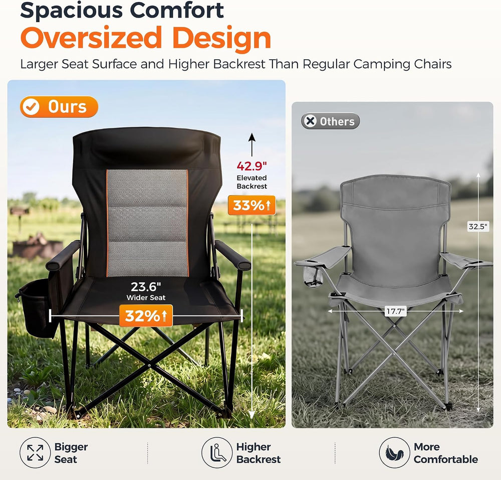 ALPHA CAMP Heavy Duty Camping Chairs with Cup Holder Oversized Folding Chair ...