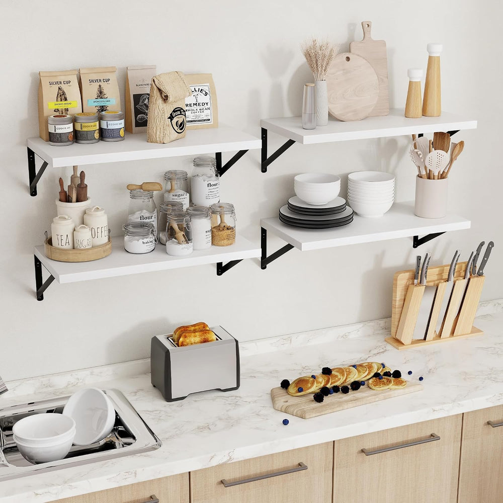 Axeman Deep Floating Shelves - 16 Inch Wide x 12 Inch Deep White Wall Shelves...