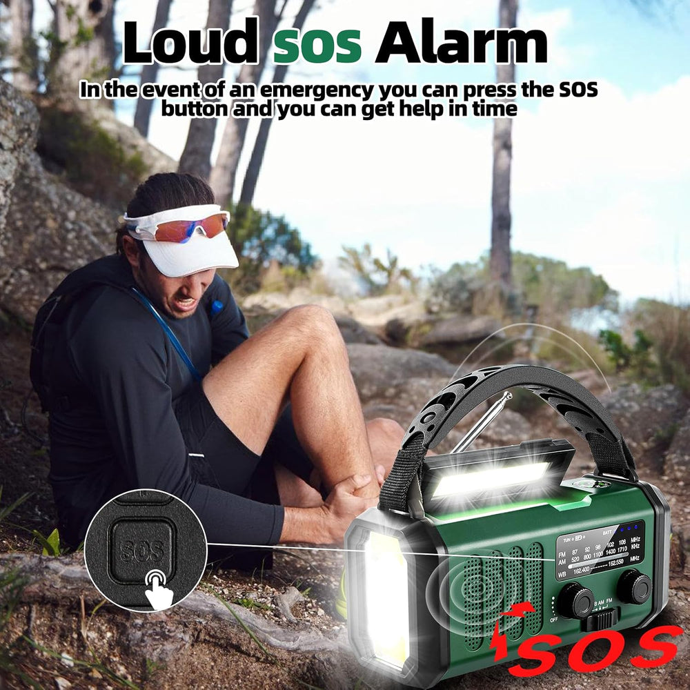 QAUYYW Hand Crank Emergency Radio, 10000mAh Solar AM/FM Weather Radio
