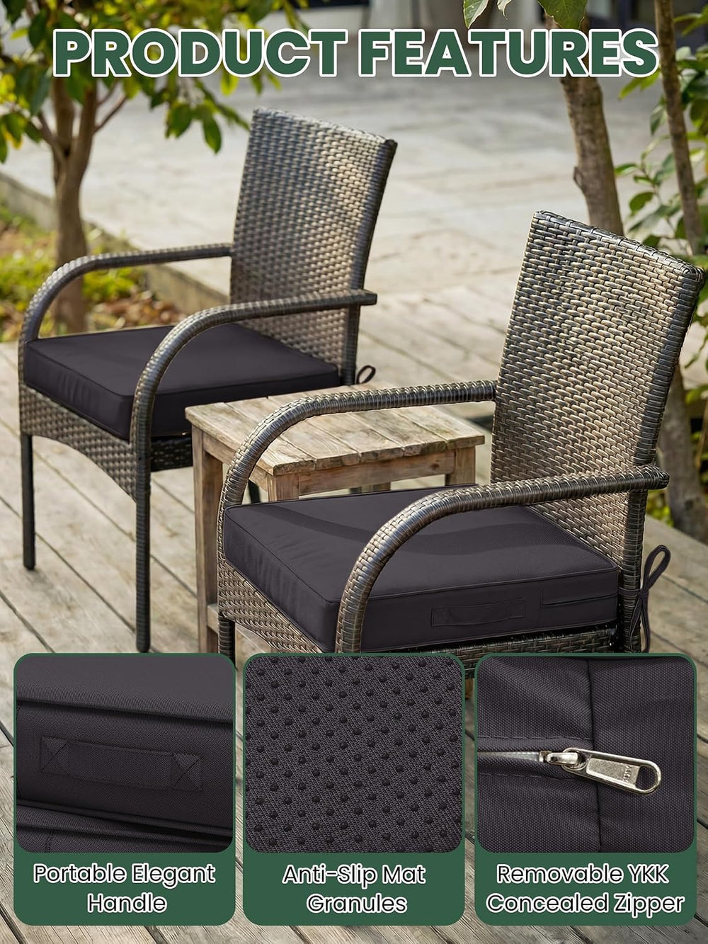 Outdoor Chair Cushions 24x24x5 Inch with Handles and Ties Cushion Set of 2