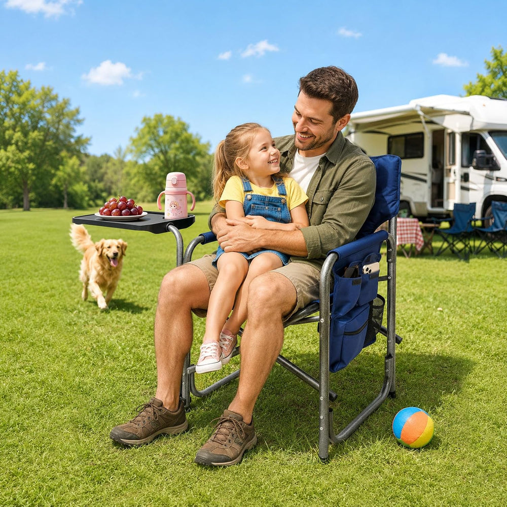 Suteck Camping Directors Chair with Side Table, Folding Chairs, Blue