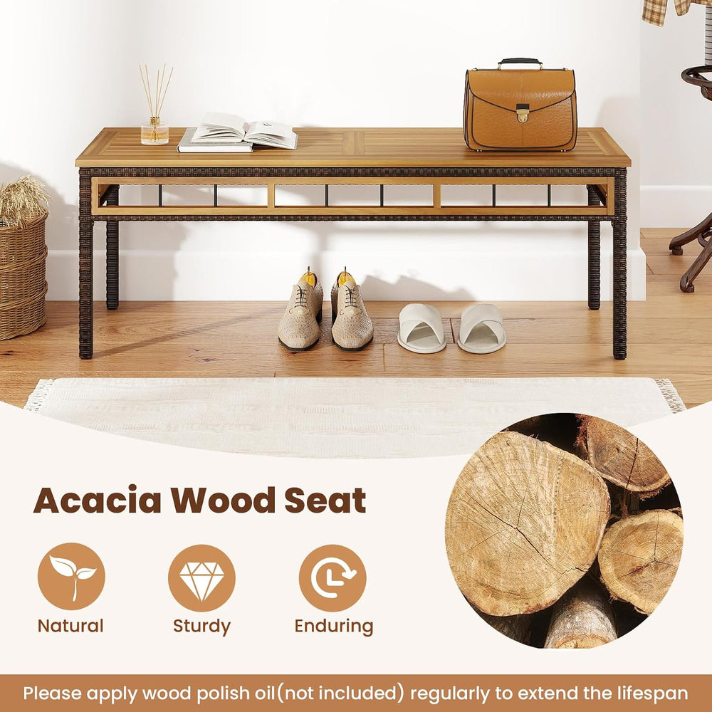 Tangkula 3 Pieces Wood Patio Dining Set, Outdoor PE Wicker Rectangular Acacia...