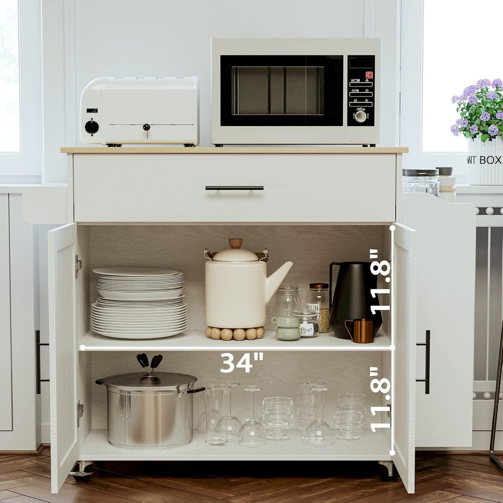 IRONCK Kitchen Island with Storage, Charging Station and Drop Leaf, White