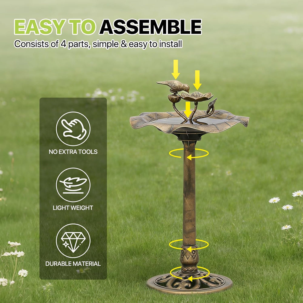 Magshion Bird Bath for Outside w/ Small Feeder Bowl, 35" Tall, Bronze