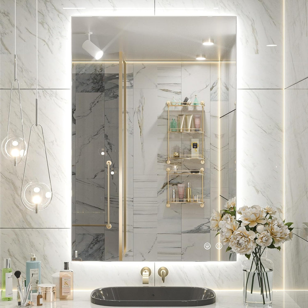 Keonjinn 24" x 36" LED Mirror for Bathroom, Backlit Mirror 6000K Da...