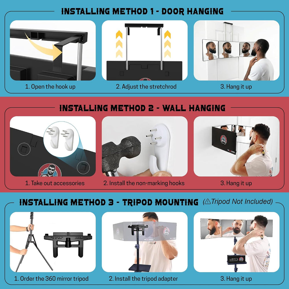 The 360 Mirror Trifold Barber 3 Way Mirror for Self Hair Cutting System