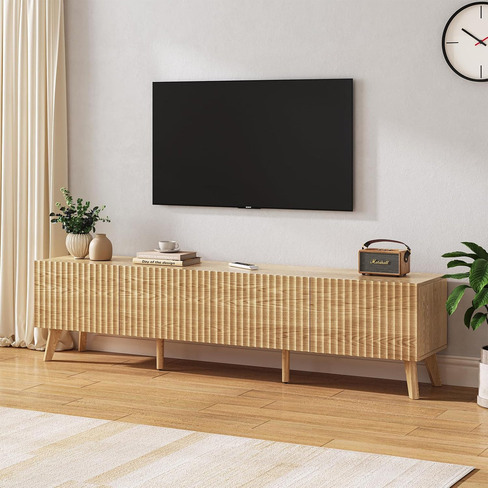 Fluted TV Stand and Coffee Table Set of 2, Rectangular, Natural