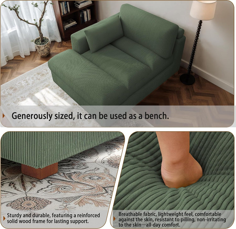 Oversized Corduroy Chaise Lounge Chair with Left Armrest & Cushion, Comfy...