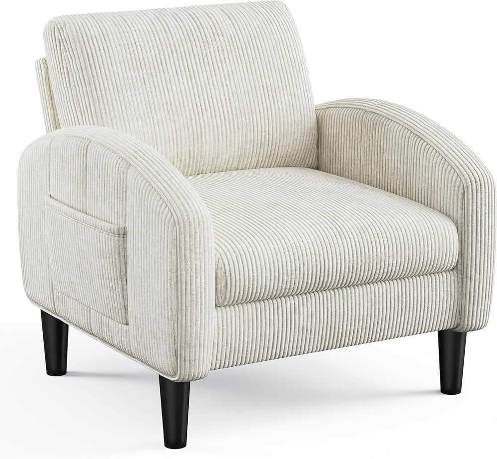 Homkdom Accent Chair with Side Pockets & Ergonomic Backrest,Beige