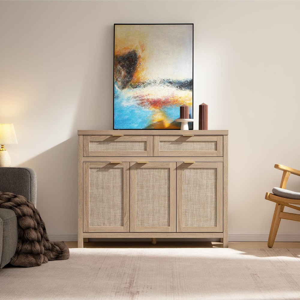 SICOTAS Rattan Sideboard Buffet Cabinet with Storage, Boho Credenza Accent