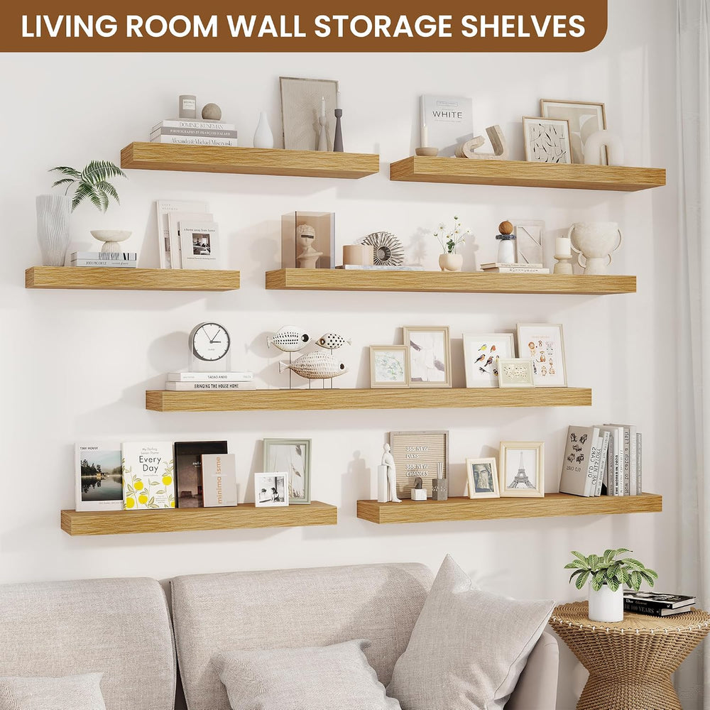 Floating Shelves for Wall, Wall Mounted Wood Shelves, Oak, Set of 2, 48in
