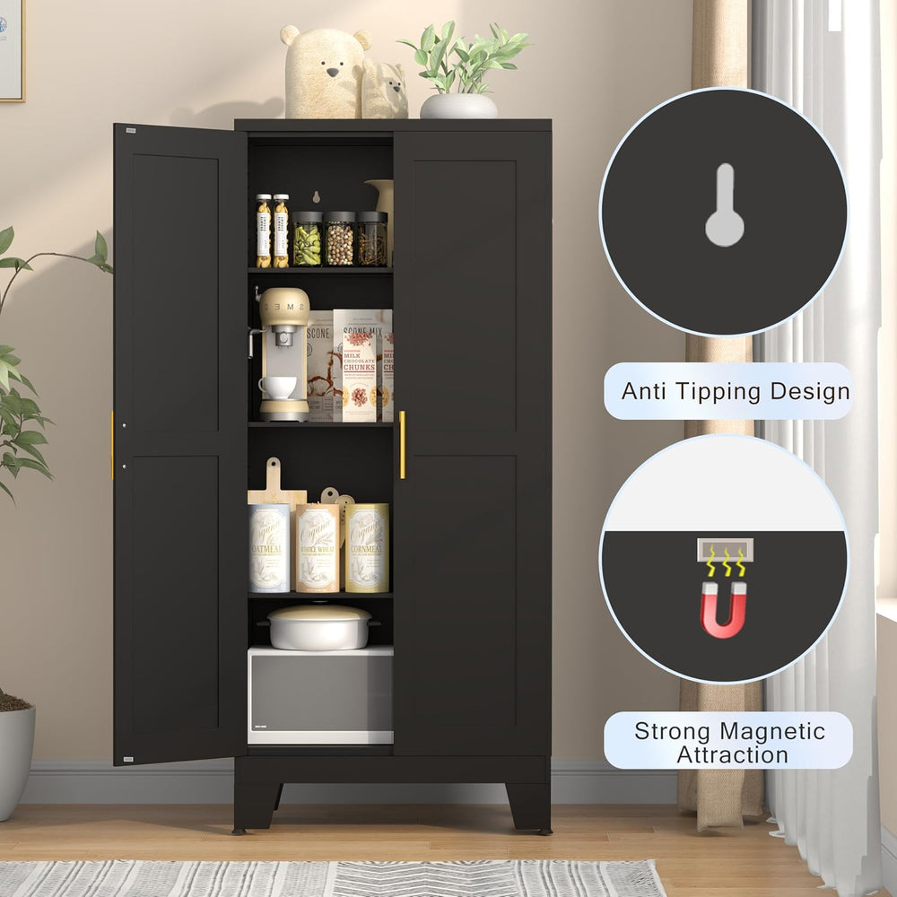 GAIOUS 61.02" Kitchen Pantry Cabinet, Black Metal Pantry Storage Cabinet