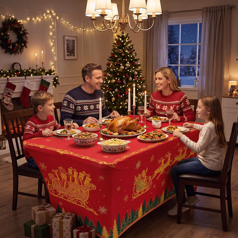Haull 2 Pcs Santa's Sleigh Spandex Tablecloth 6ft Stretch Christmas