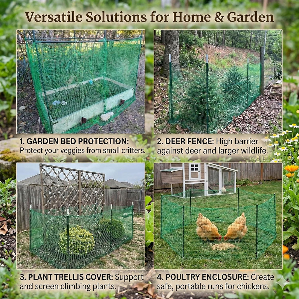 7x100 FT Deer Fence Netting, Plastic Mesh Roll, Garden Protection, Green
