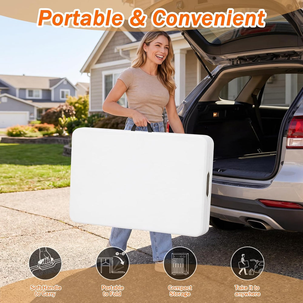 6FT Portable Folding Table, White Square Card Table with Carrying Handle &...