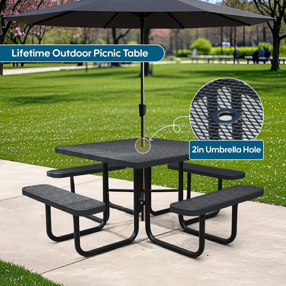 8-Person Picnic Tables for Outdoors, Industrial 46" Expanded Metal Squar...