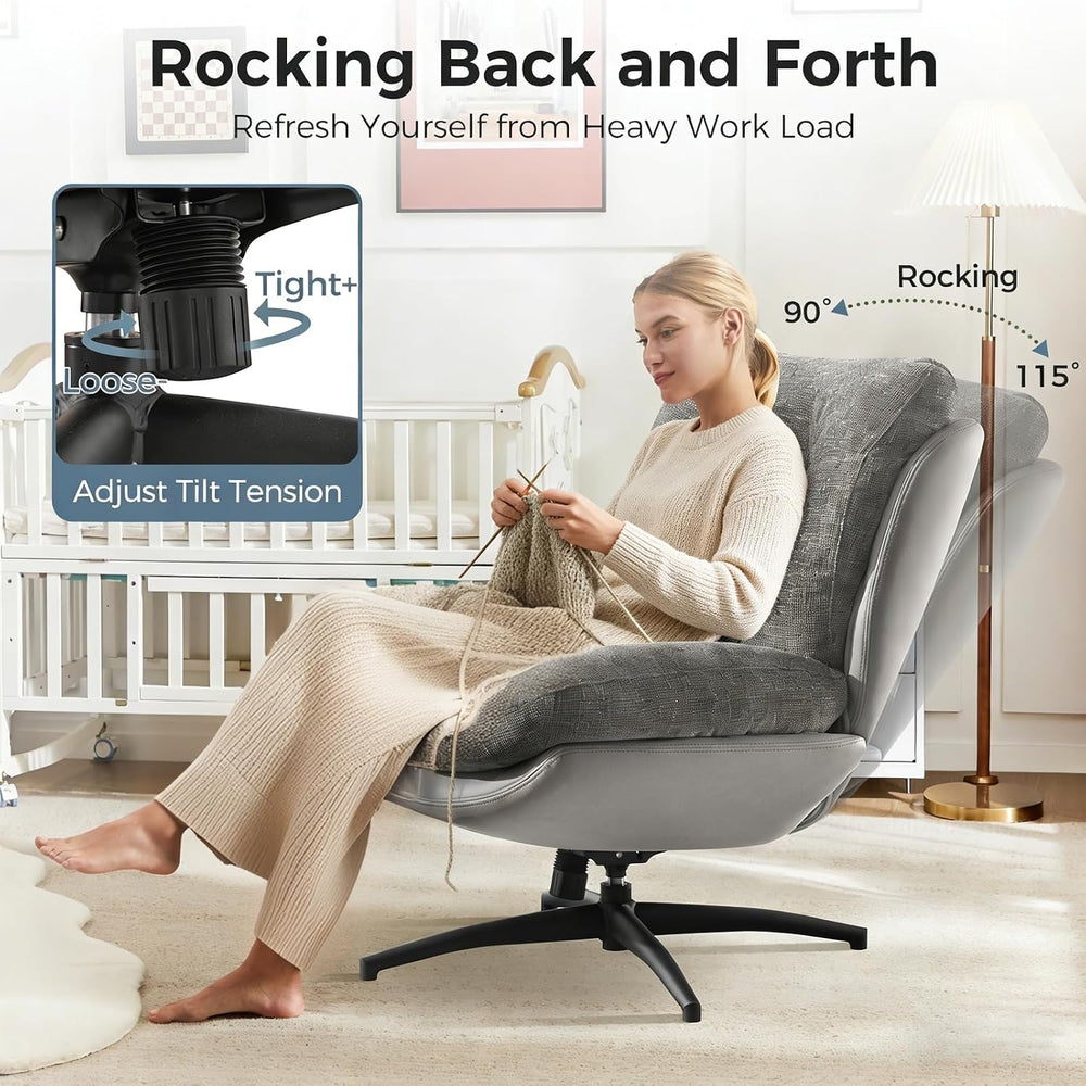 Chenille Rocking Swivel Accent Chair Set of 2 with Ottoman, 360° Oversized Me...