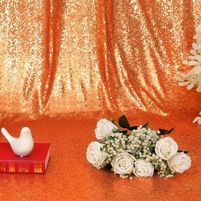 Eternal Beauty Orange Sequin Backdrop, 10x10 Ft Halloween Glitter Background ...