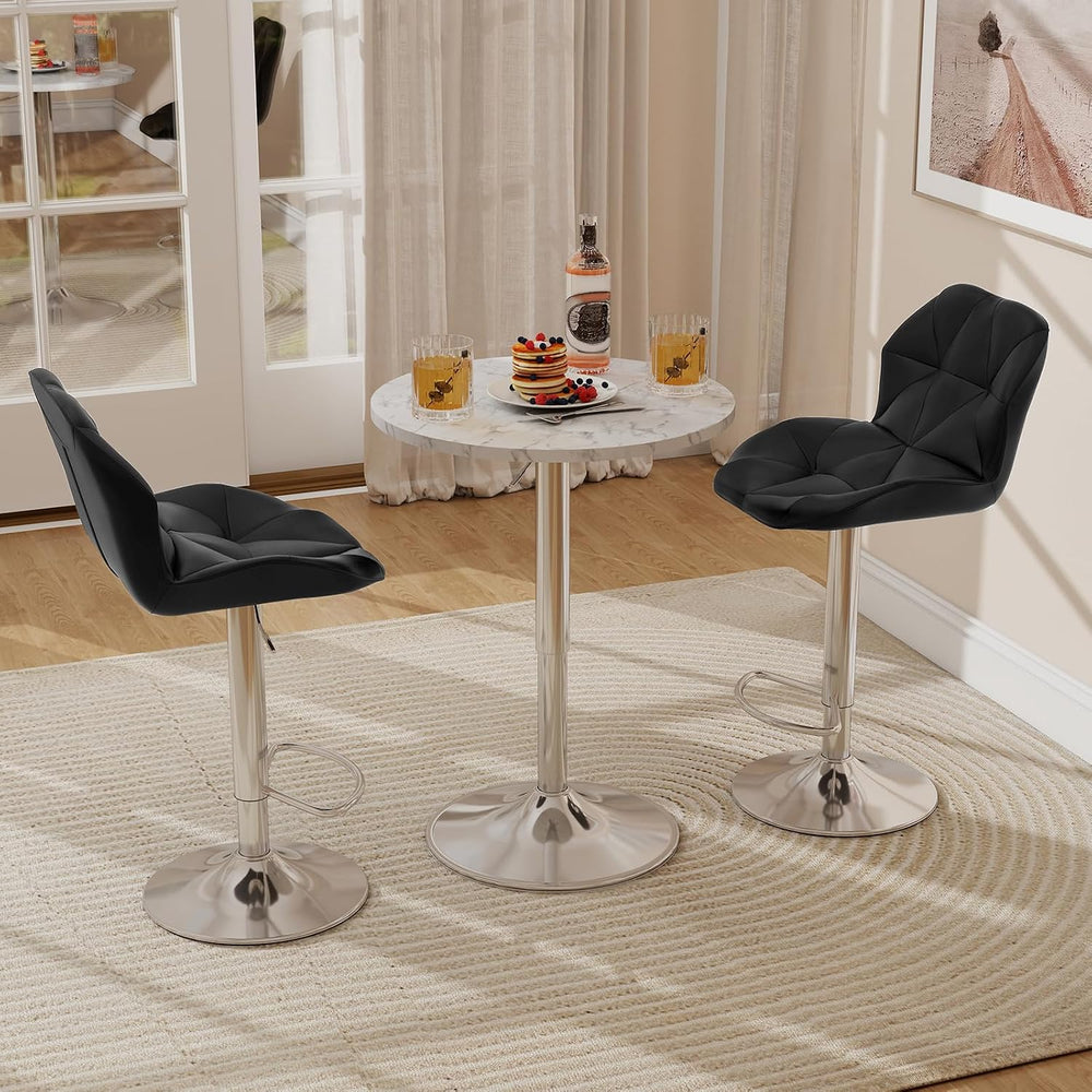 ARTETHYS Bar Table and Chairs Set of 3 Marble Style Table & Black Stool