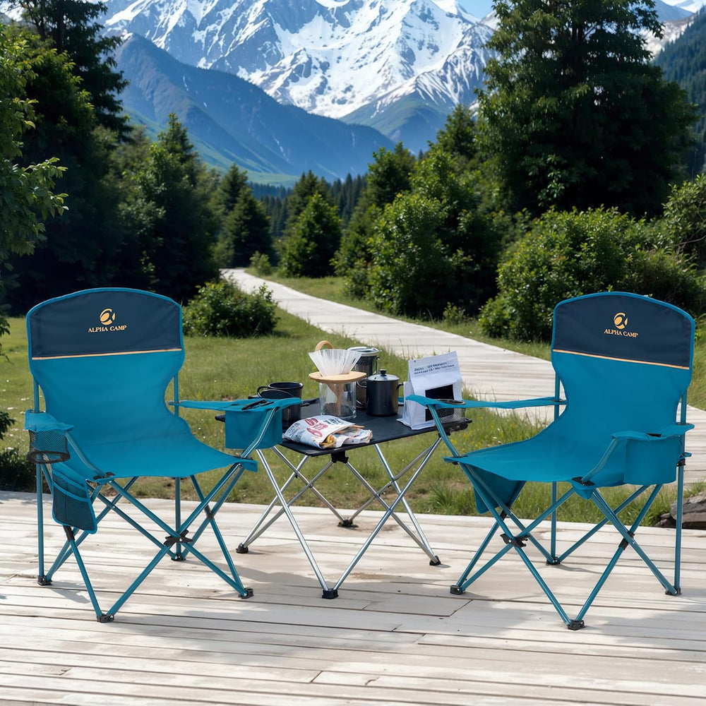 LET'S CAMP Camping Chair 2 Pack Folding Chair with 4-Can Cooler Bag