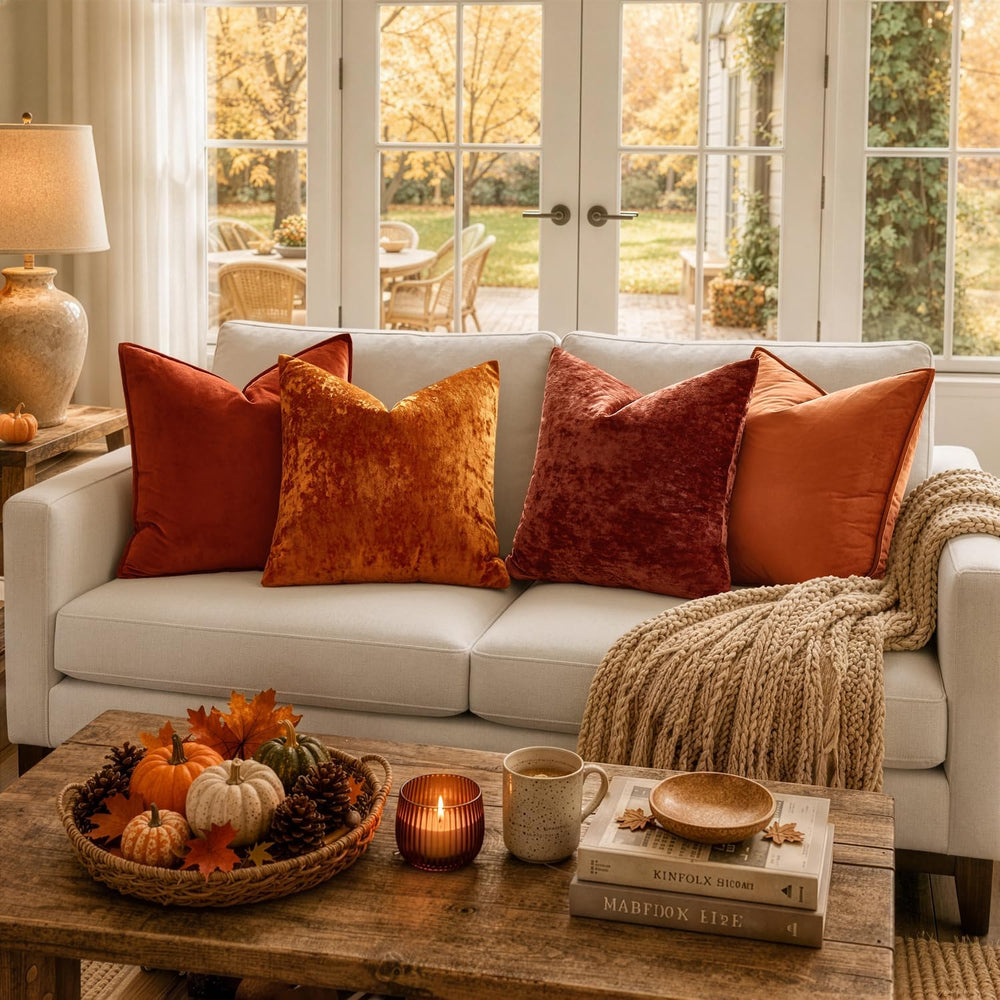 MIULEE Fall Velvet Throw Pillow Covers Rust 24x24 inch Set of 2