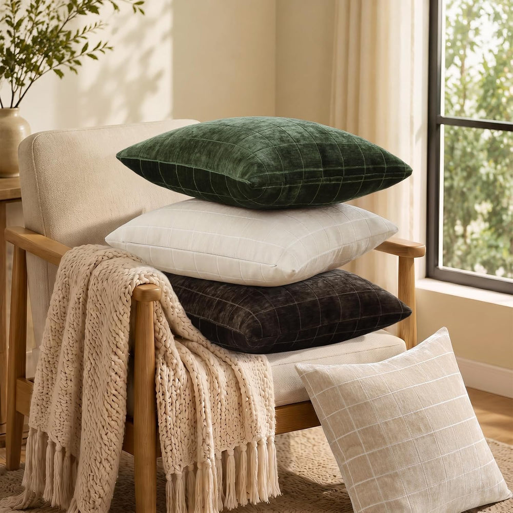 decorUhome Fall Plaid Olive Green Throw Pillow Covers 26x26 Set of 2