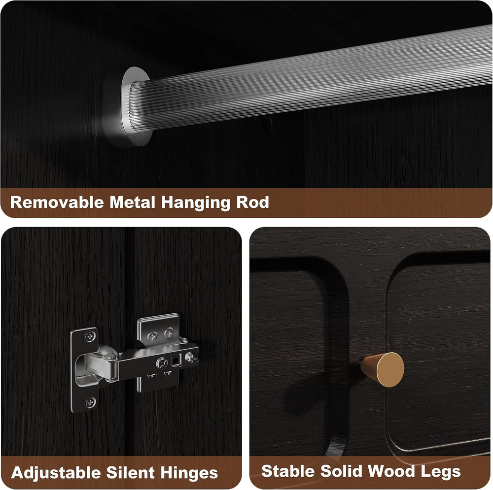 HLR 71" Wardrobe Closet Mid-Century Modern Style,Black