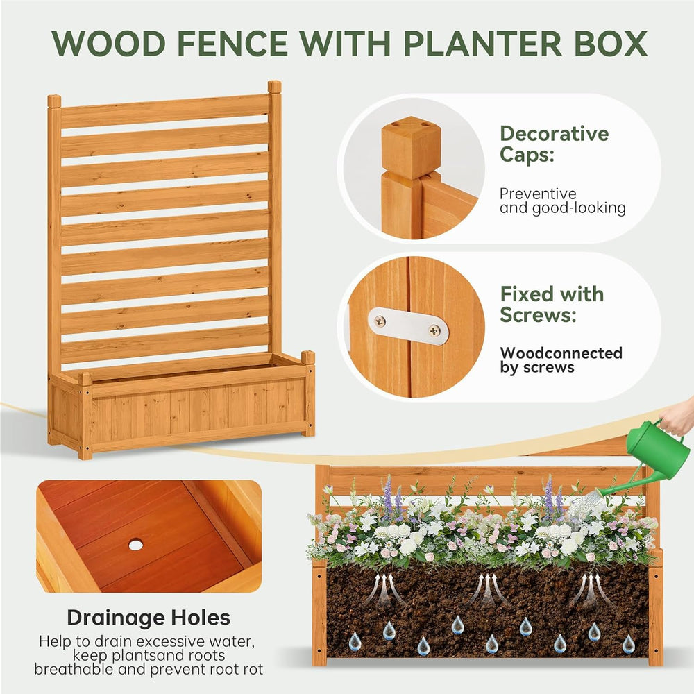 Aoxun Air Conditioner Fence, 2-Panel Wood Privacy Screen with Planter Box