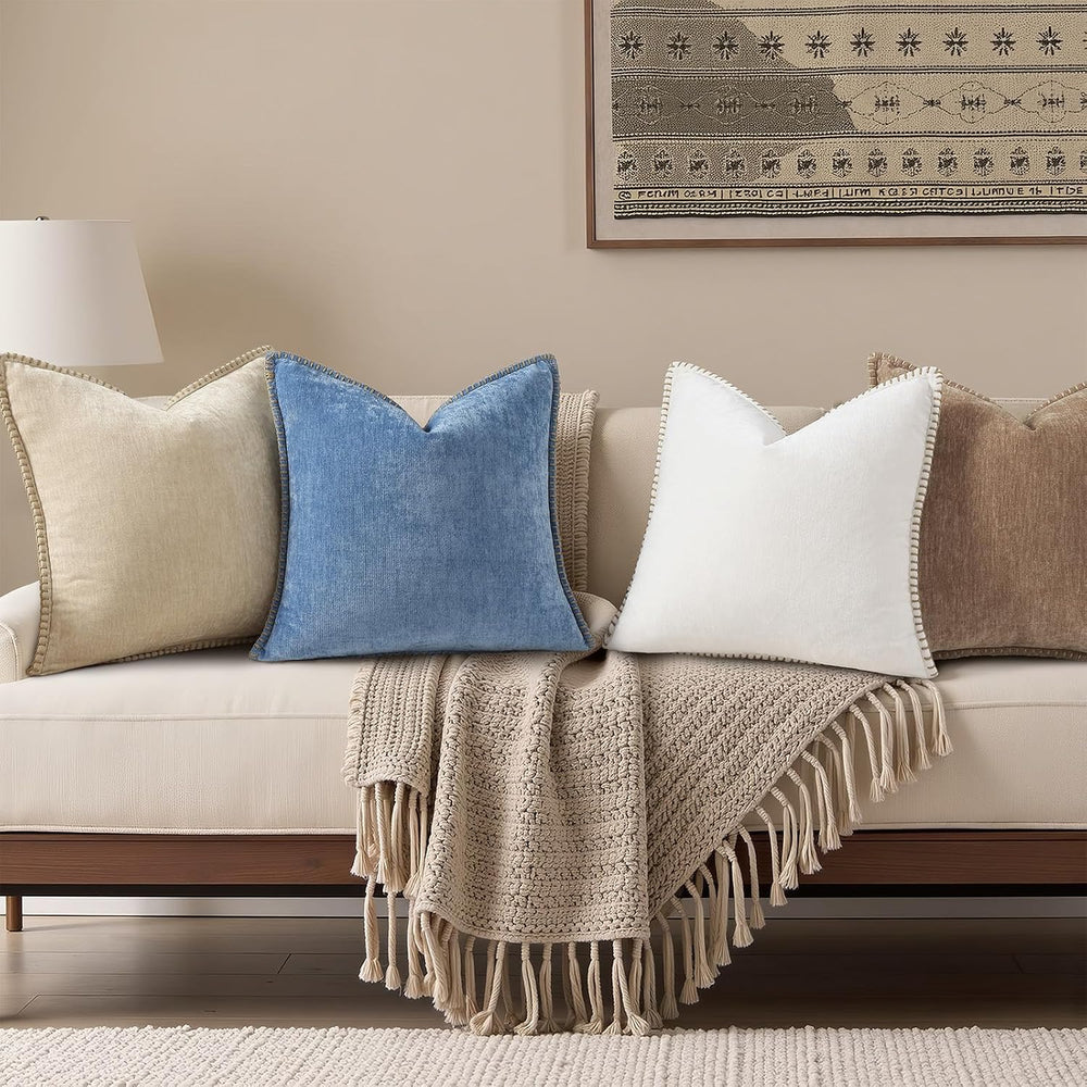 decorUhome Soft Chenille Throw Pillow Covers 26x26 Set of 2 Brown