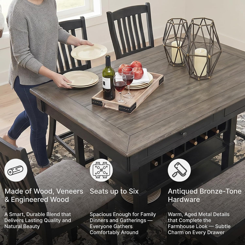 Signature Design by Ashley Counter Height Table with Storage, Farmhouse