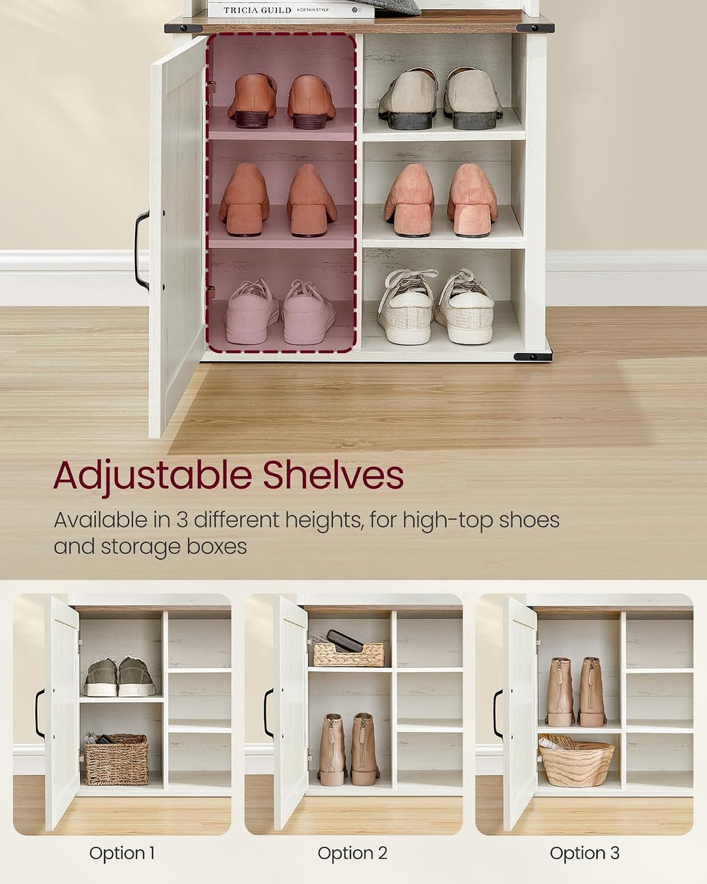 VASAGLE Hall Tree with Bench and Shoe Storage, 3 Tri-Hooks, Hinged Door