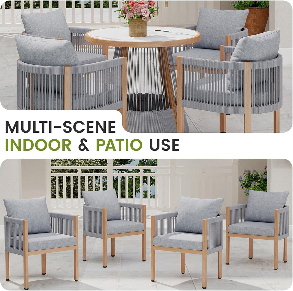 Patio Dining Chairs Set of 4, Outdoor Metal Dining Chair, 4 Piece Rope Outdoo...