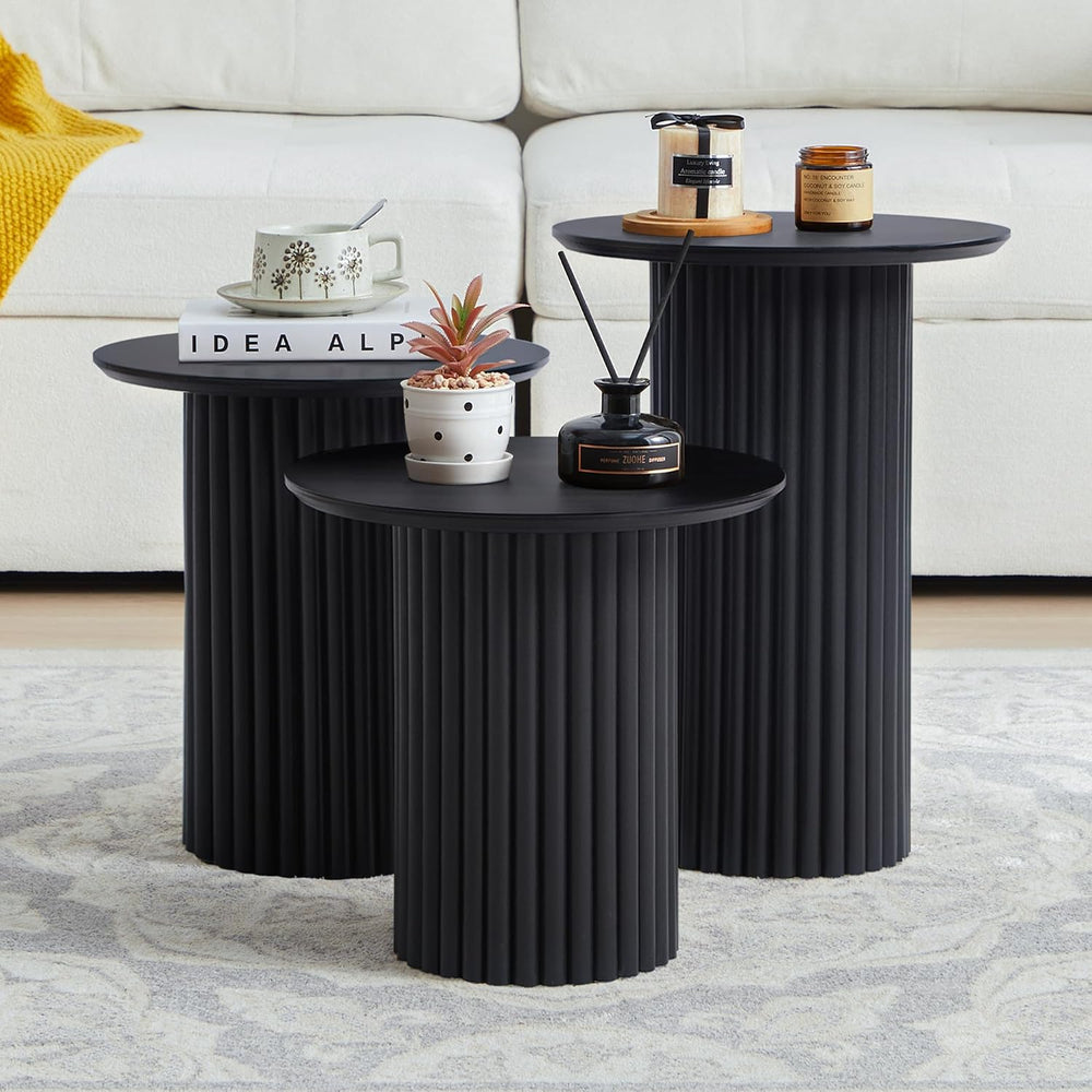 Bifins Black Round Nesting Coffee Table Set of 3