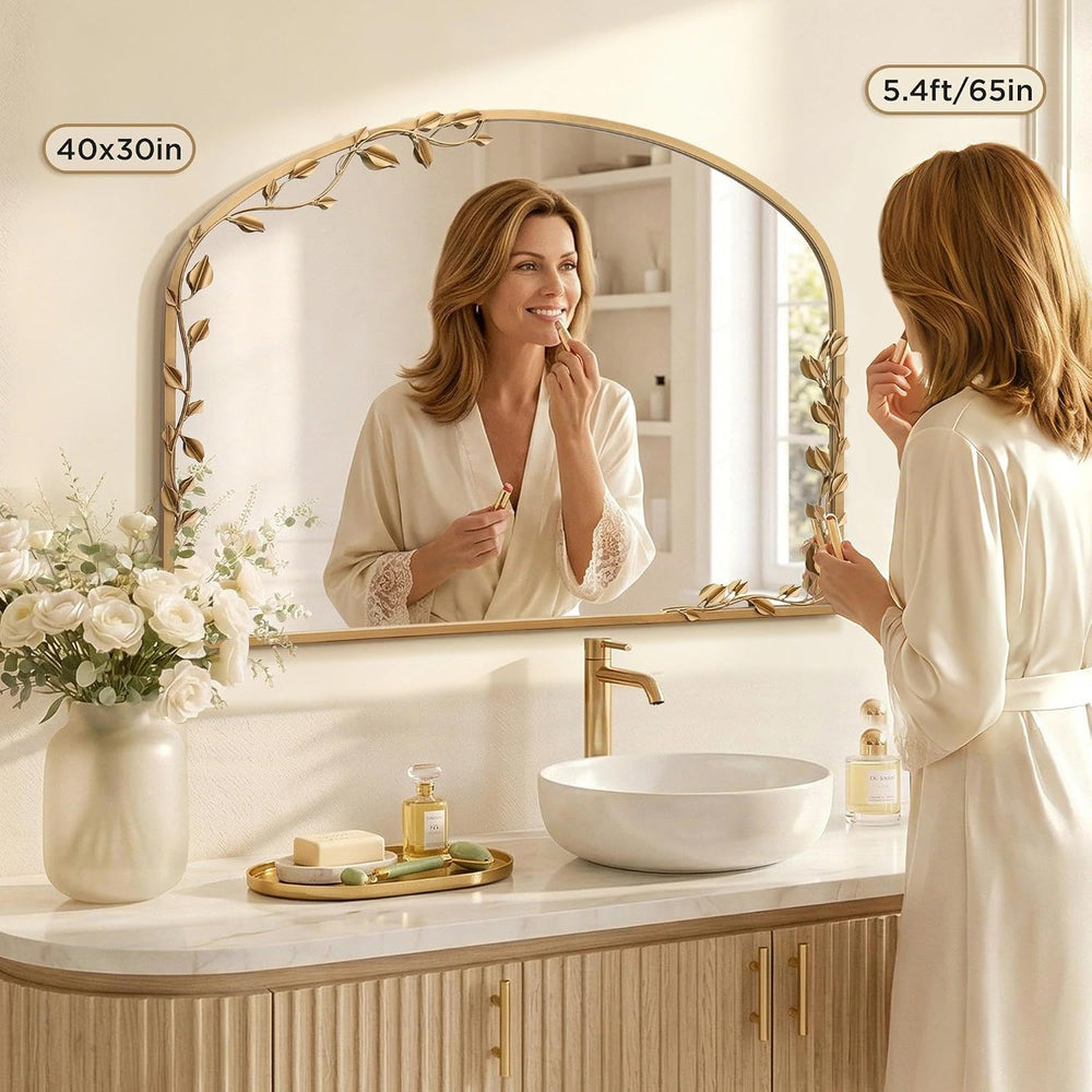 Besdomus Ornate Arched Wall Mirror: 40"x30" Large Gold Fireplace Mi...