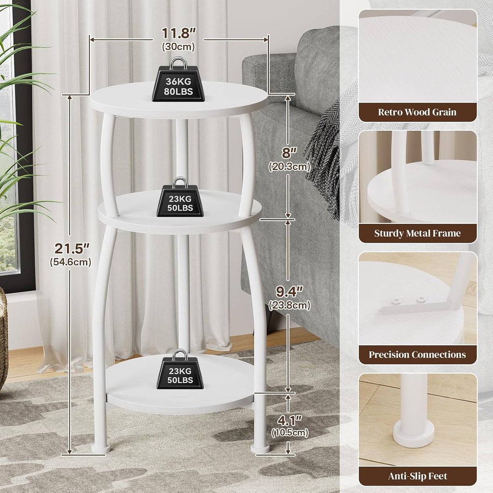 Small Round Side Table, 3-Tier Slim End Table for Small Spaces