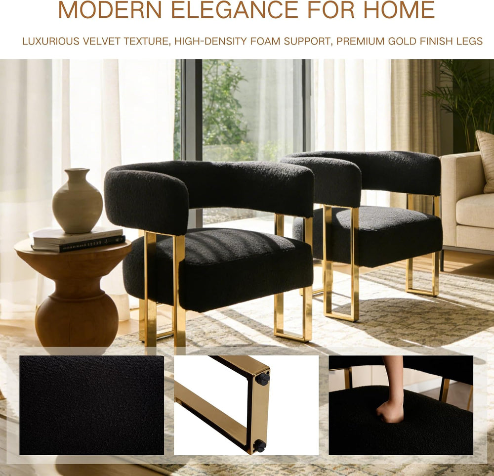 Barrel Accent Chair with Metal Frame Legs, Modern Boucle Fabric Living Room C...