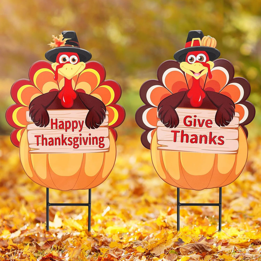 Whaline 2 Pack Fall Thanksgiving Metal Decorative Garden Stake Turkey Pumpkin...