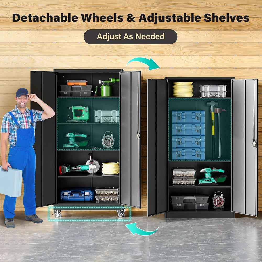 SISESOL 75" Tall Metal Storage Cabinet with Wheels,Rolling Garage Storag...