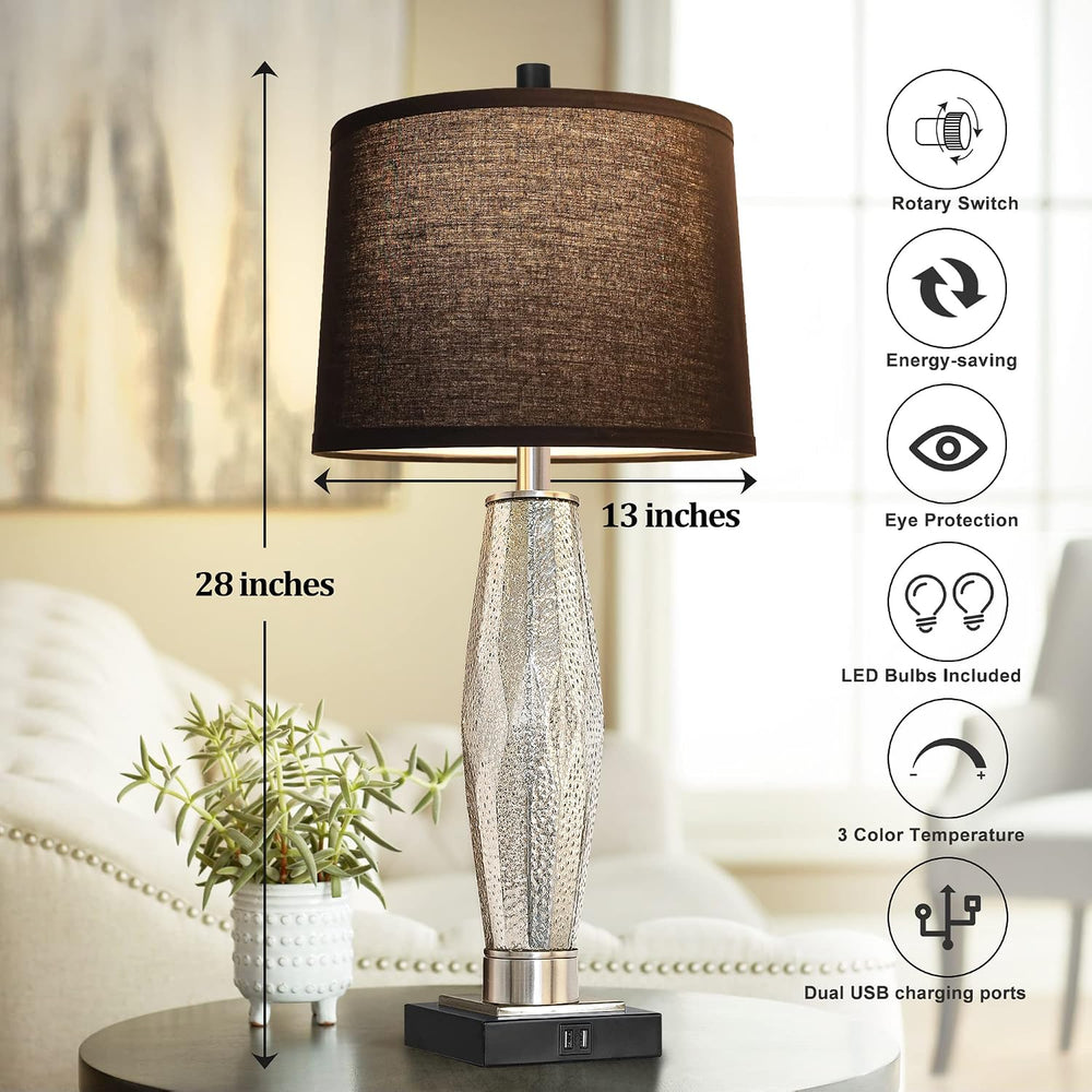 QiMH Table Lamps Set of 2, Bedroom Lamp with USB A+C Charging Ports, Modern G...