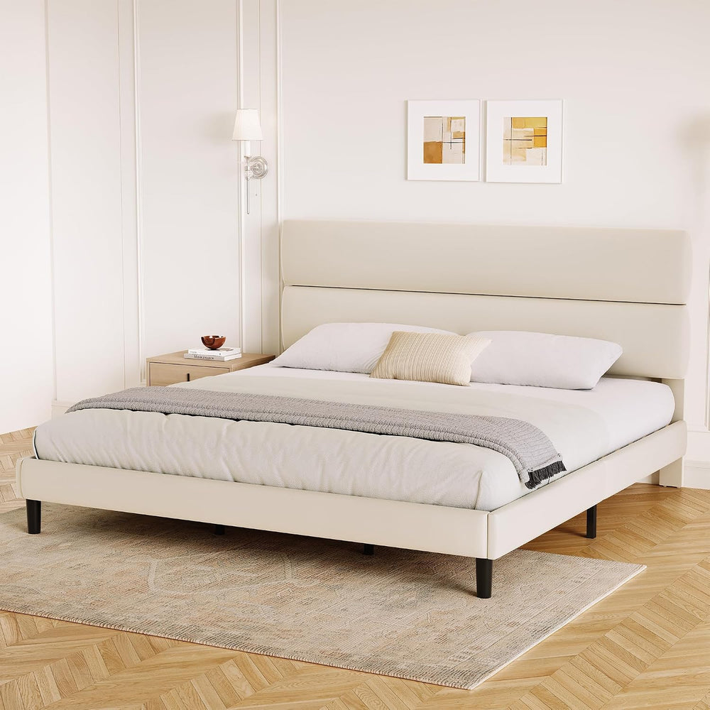 GRUSIGN King Size Platform Bed Frame with Velvet Headboard, Adjustable Height...