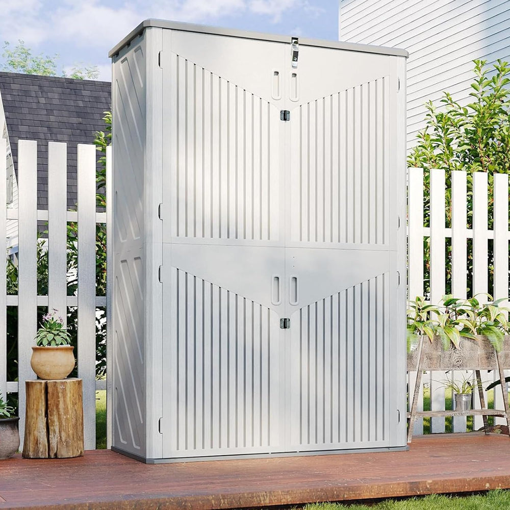 Aoxun Outdoor Storage Shed, 64 Cu.Ft Vertical Resin Sheds, White
