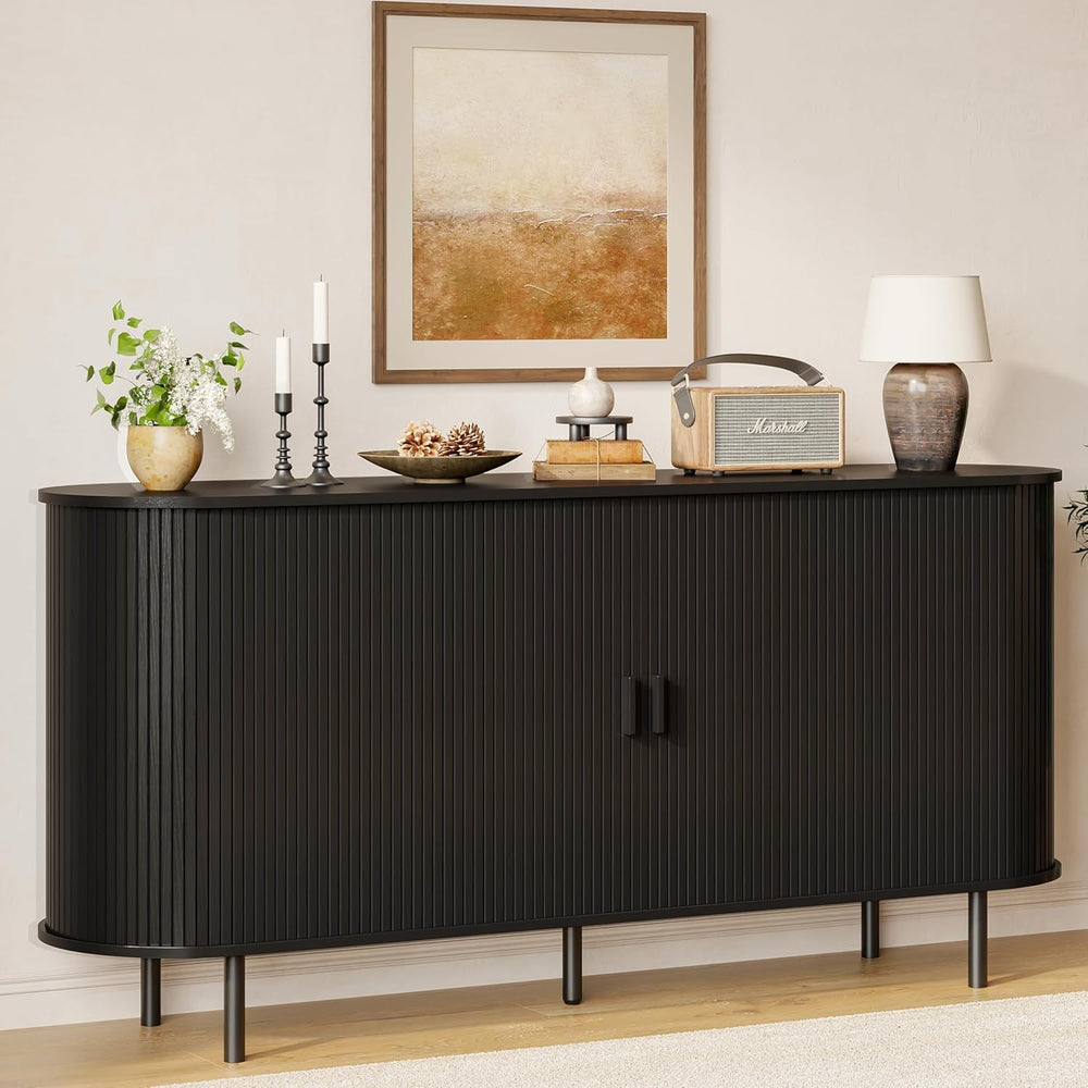 ComfyCorner 63" Fluted Buffet Sideboard Cabinet with Sliding Door, Black