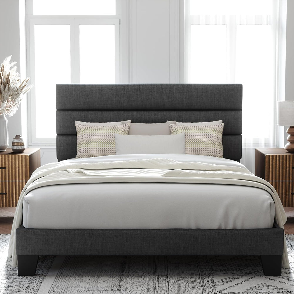 Allewie Queen Size Platform Bed Frame with Fabric Upholstered Headboard