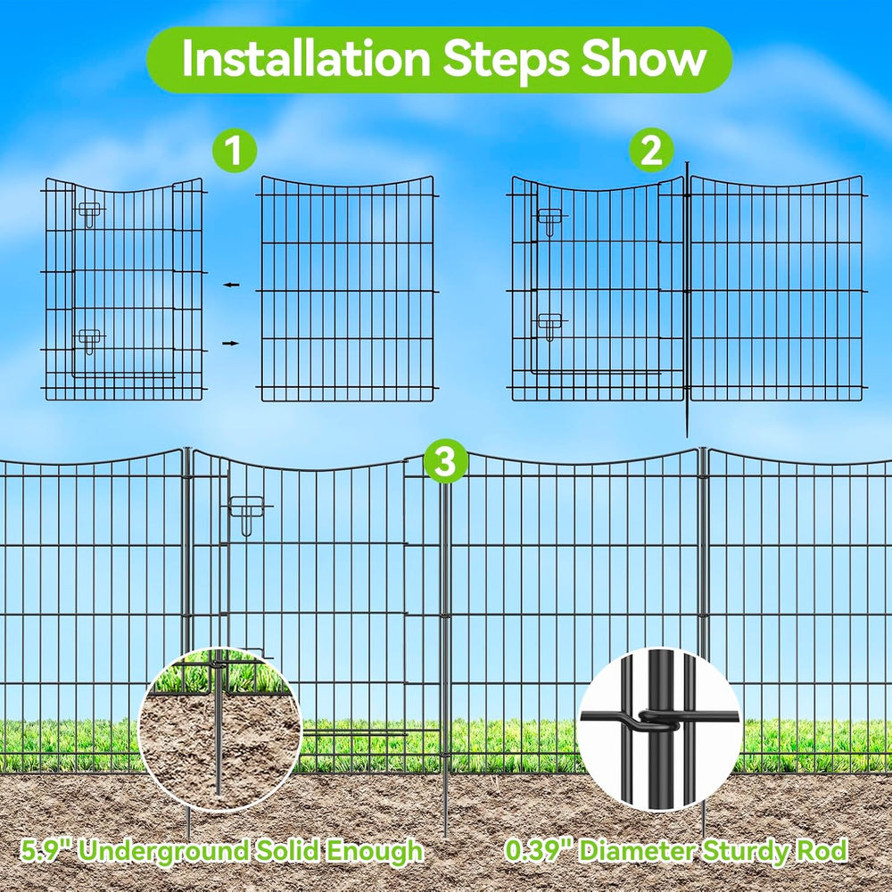 INJOPEXI Garden Fence 12 Panels 23.6ft (L)×30in (H) Decorative Metal Fences w...