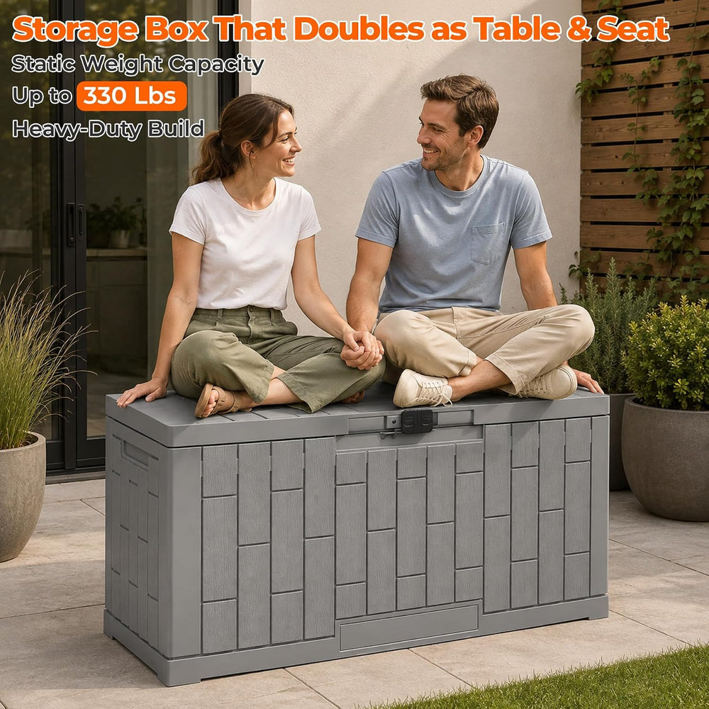 Outdoor Storage Box, 60 Gallon Waterproof Resin Patio Deck Box (Grey)