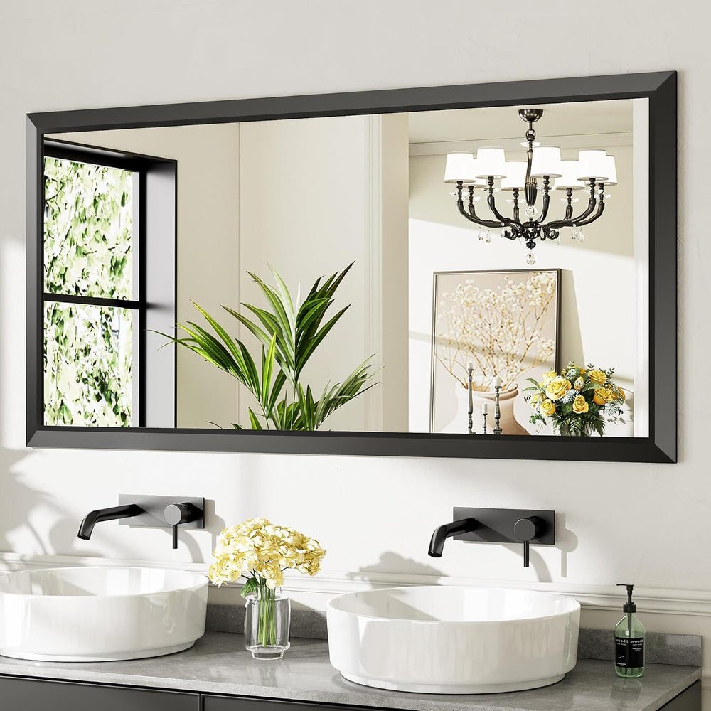 Briivue Black Metal Framed Bathroom Wall Mirror, 60x30 Inch