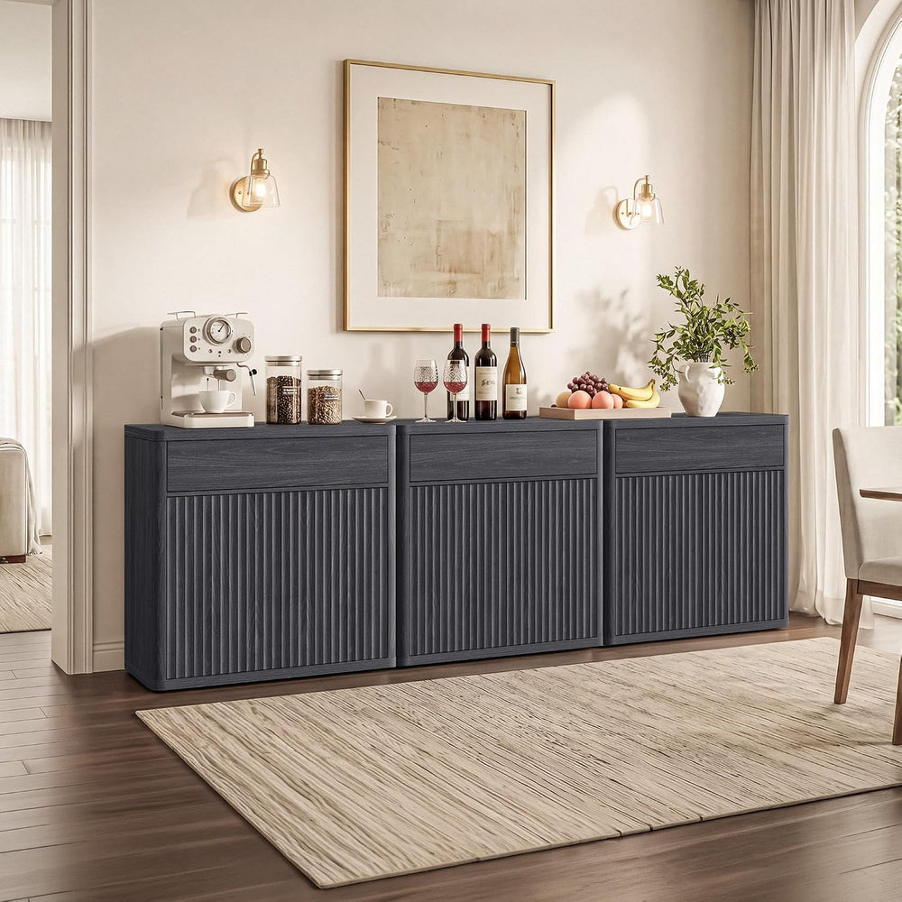 SICOTAS Buffet Cabinet with Storage - Accent Fluted Storage Cabinet with 2 Do...