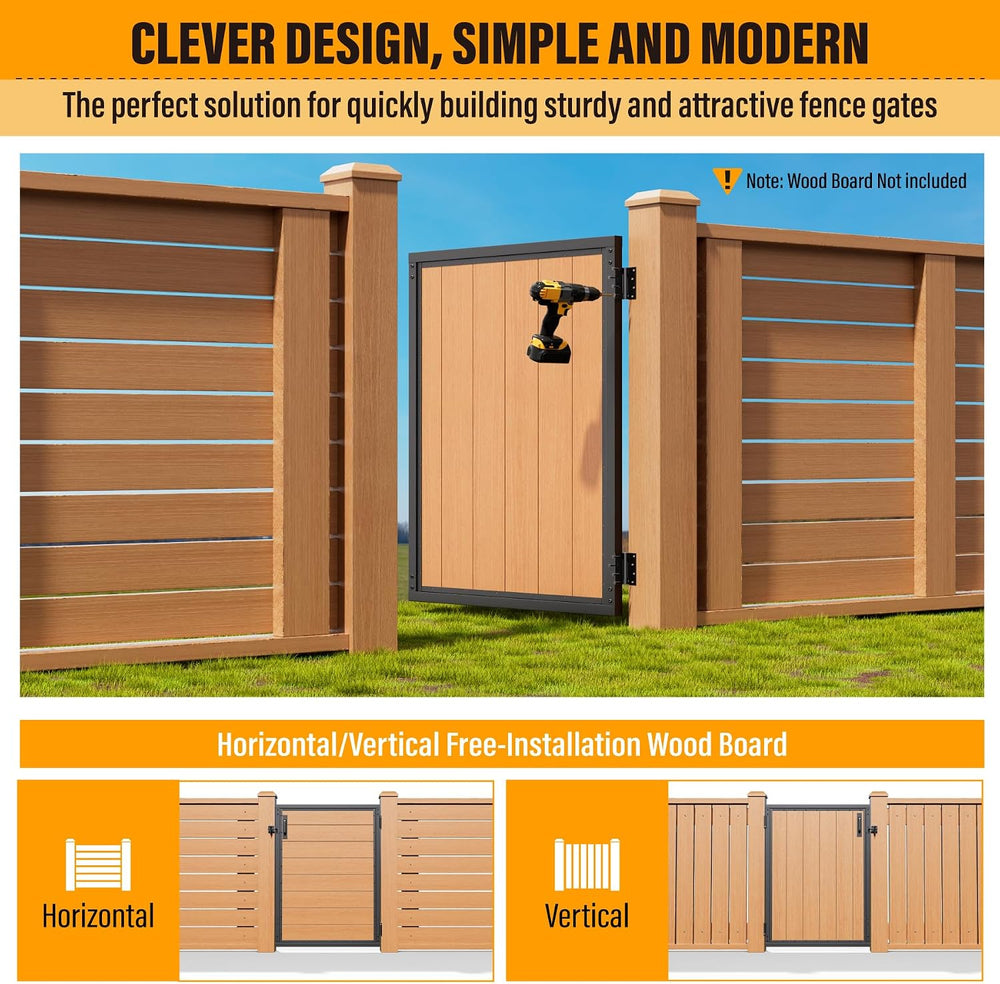 3x4FT Fence Gate Frame Kit 201 Stainless Steel Anti-Sag Heavy Duty Garden Gat...