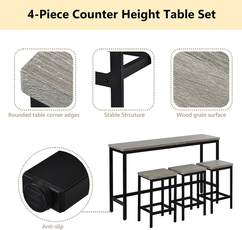 Merax 4-Piece Counter Height 60.2inch Extra Long Dining Table Set with 3 Stoo...
