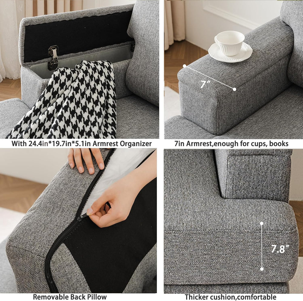Rexulqo Oversized Accent Chair with Armrest Organizer,Chenille,Dark Gray